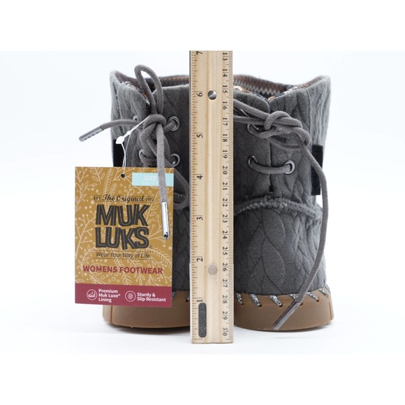 Muk Luks Ankle Boots Womens 9 Cable Knit Grey Hoboken Pull On Memory Foam Bootie - Picture 9 of 12